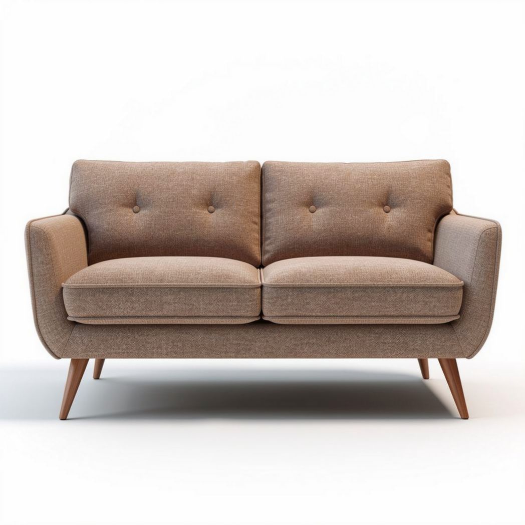 Divano moderno in tessuto marrone con piedi in legno 150 x 75 x 85cm