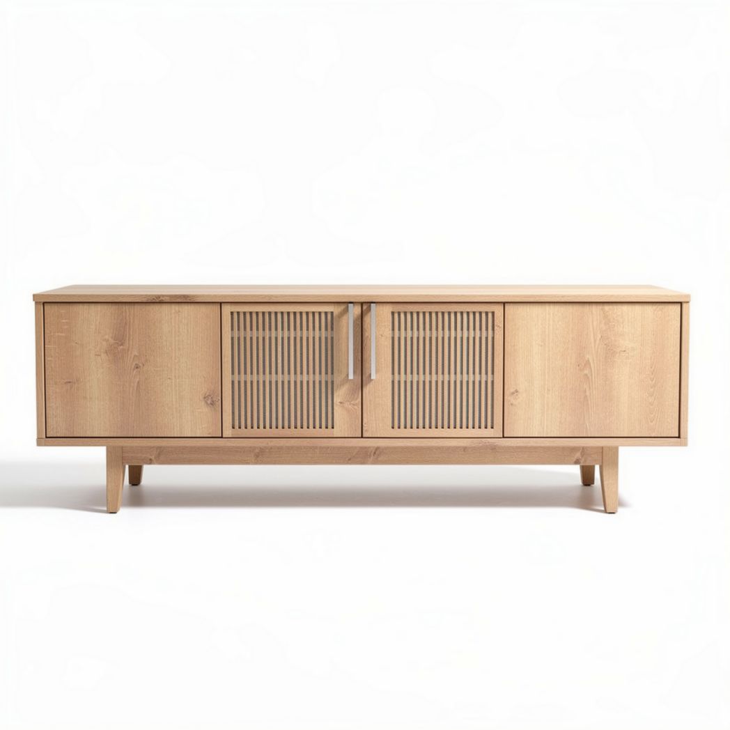 mobile tv stand in legno naturale con finiture scanalate 150 x 45 x 60cm