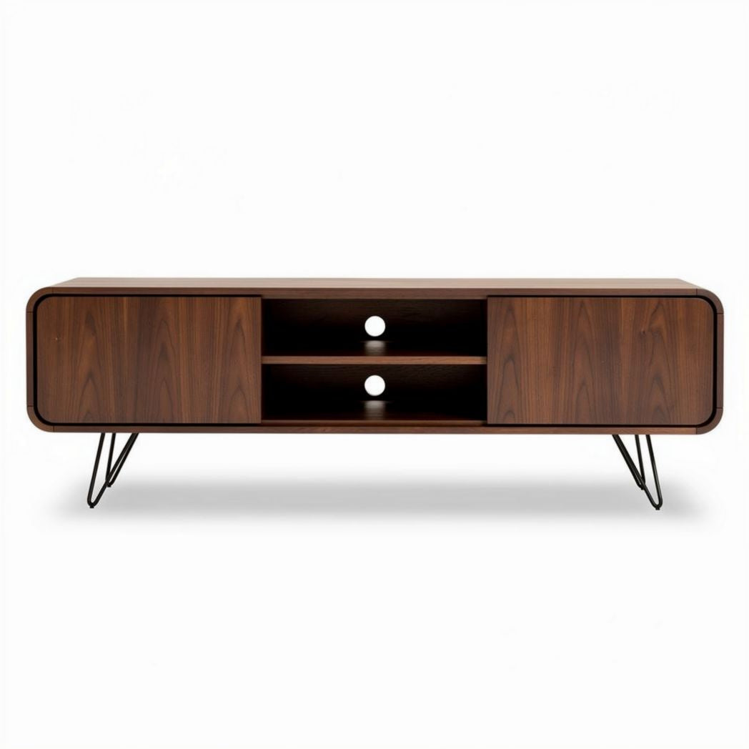 Mobiletto soggiorno in legno di noce 150 x 40 x 50 cm con ripiani e ante scorrevoli