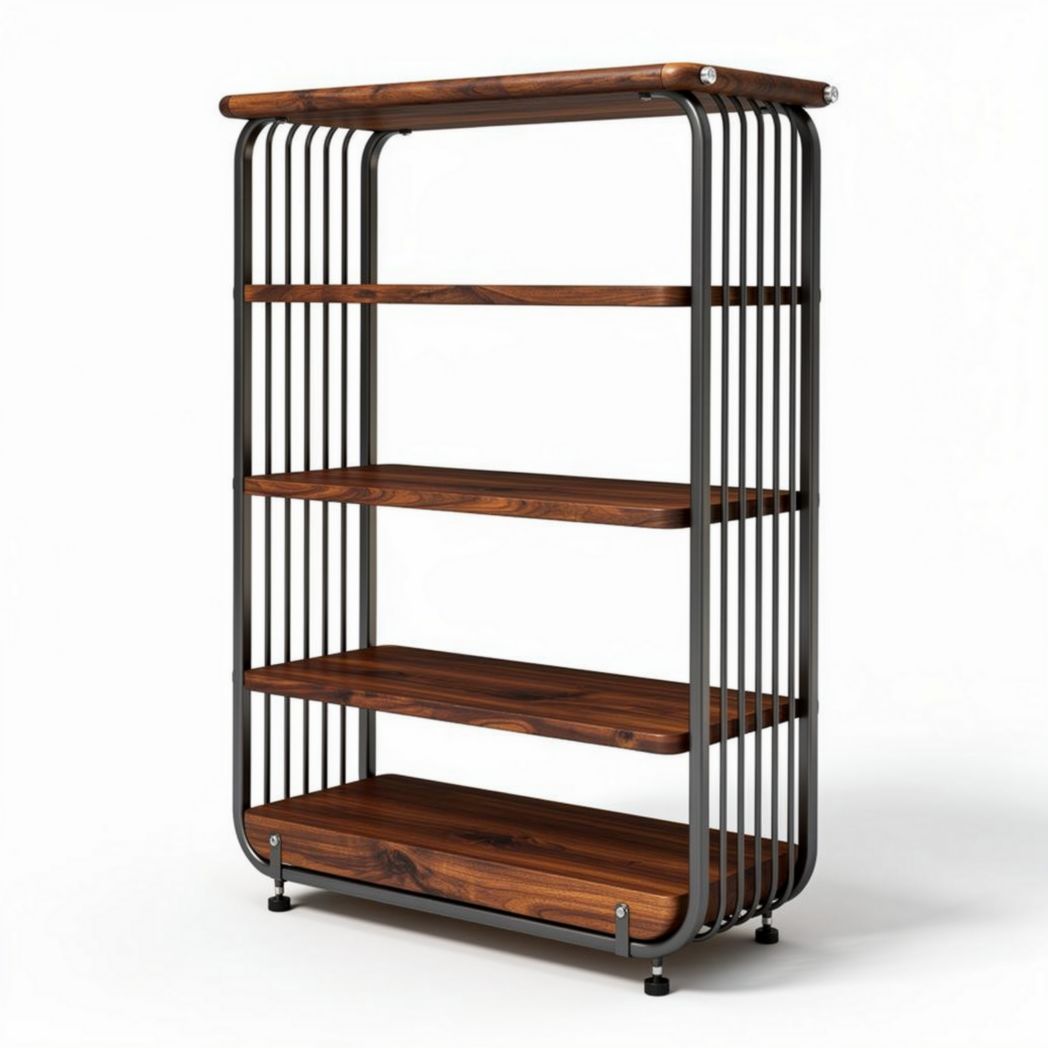 Scaffale in metallo e legno di acacia per soggiorno dimensioni 90 x 40 x 180cm
