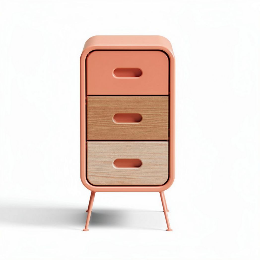 Comò moderno in metallo rosa con 3 cassetti in legno 40 x 60 x 20cm