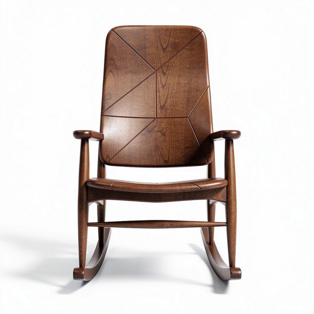 Poltrona a dondolo in legno di noce con design geometrico dimensioni 80 x 60 x 90cm