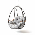 sedia a dondolo sospesa in metallo grigio con cuscino imbottito grigio chiaro e braccioli in legnoDimensioni 80 x 80 x 120cm